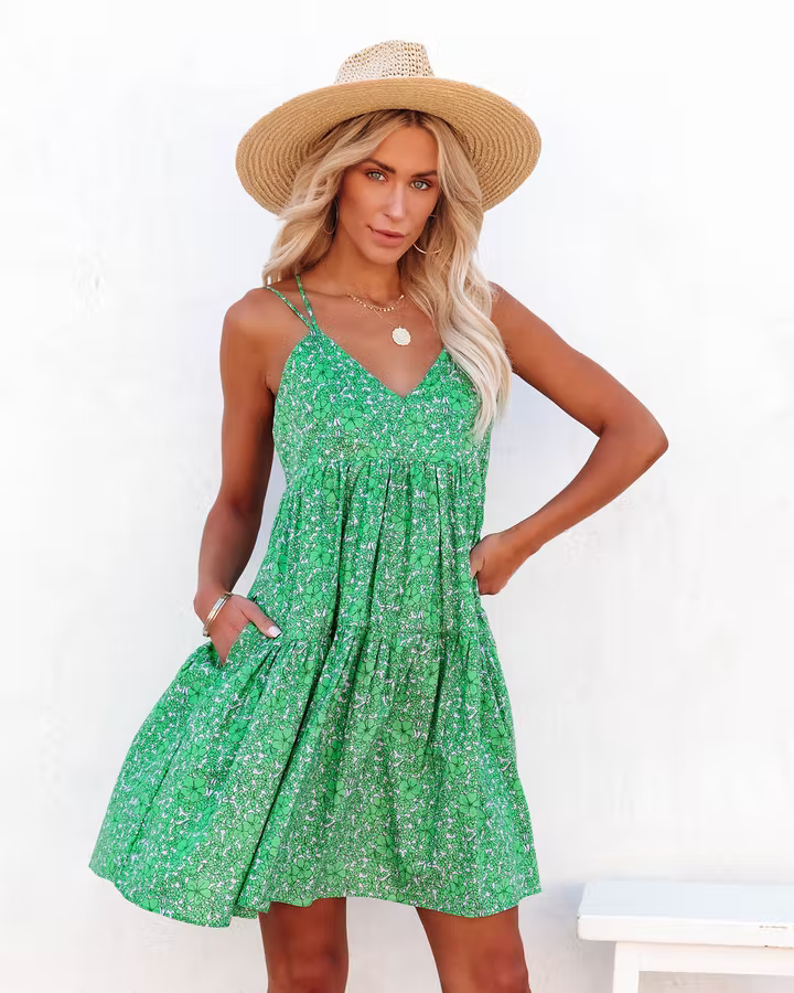 Robe à bretelles croisées et col en V à imprimé floral pour femme
