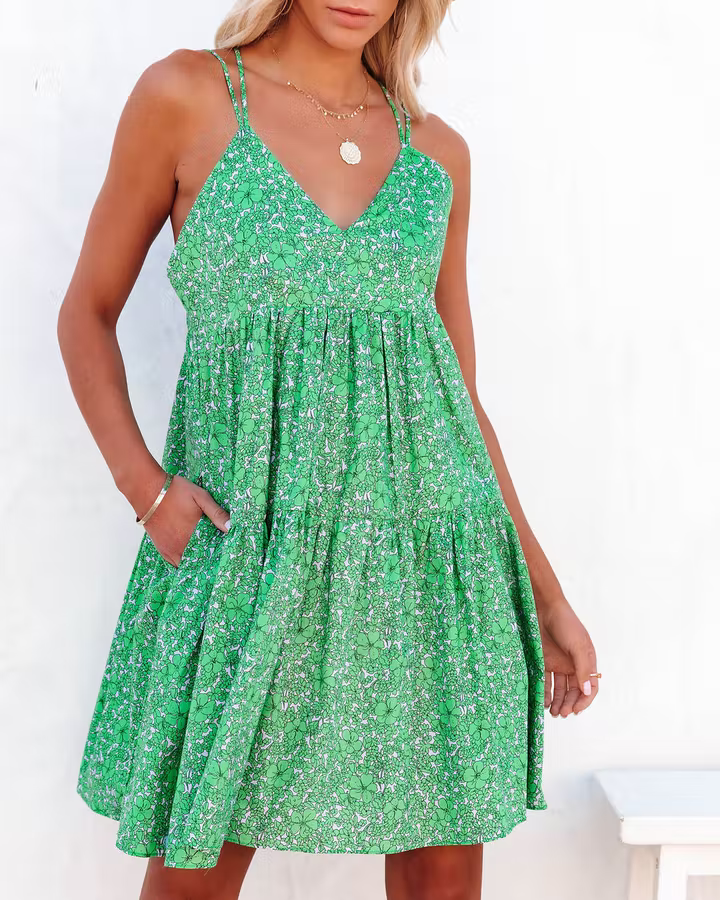 Robe à bretelles croisées et col en V à imprimé floral pour femme