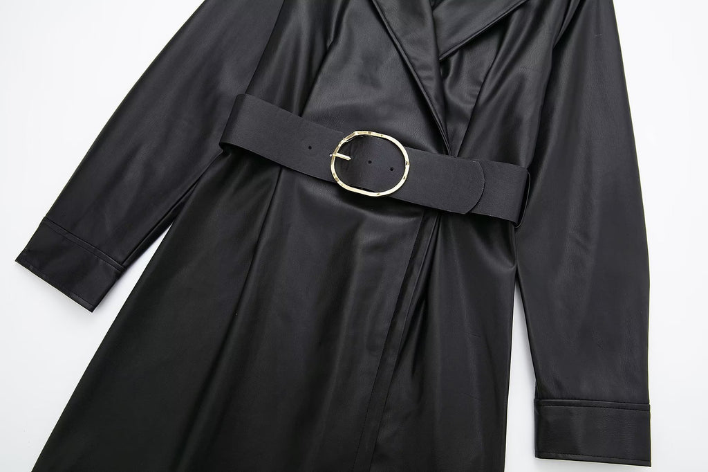 Winter Women Faux Leather Blazer Dress Women