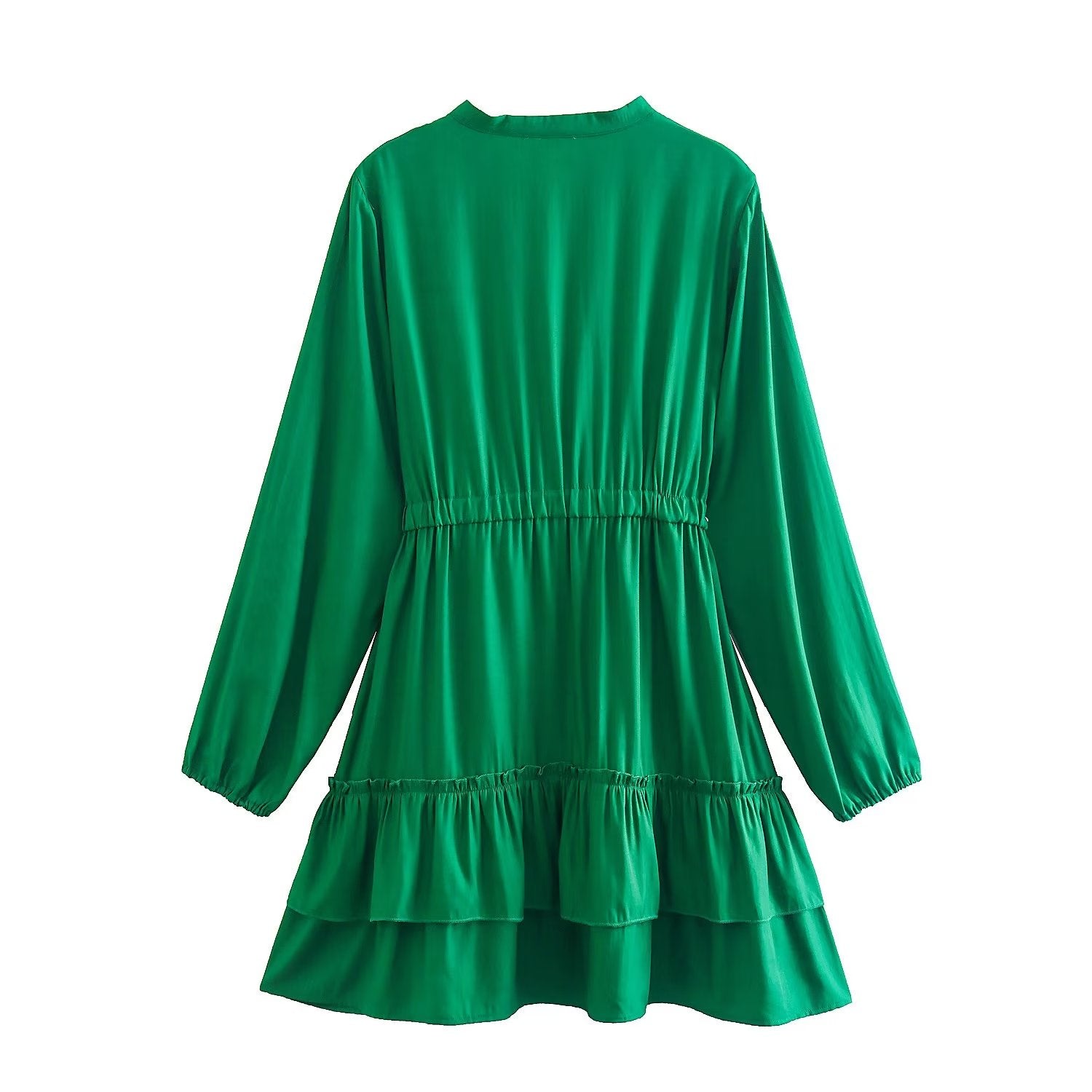 Robe d'hiver pour femme, col montant, couleur unie, manches longues à double volant laminé, à manches longues.