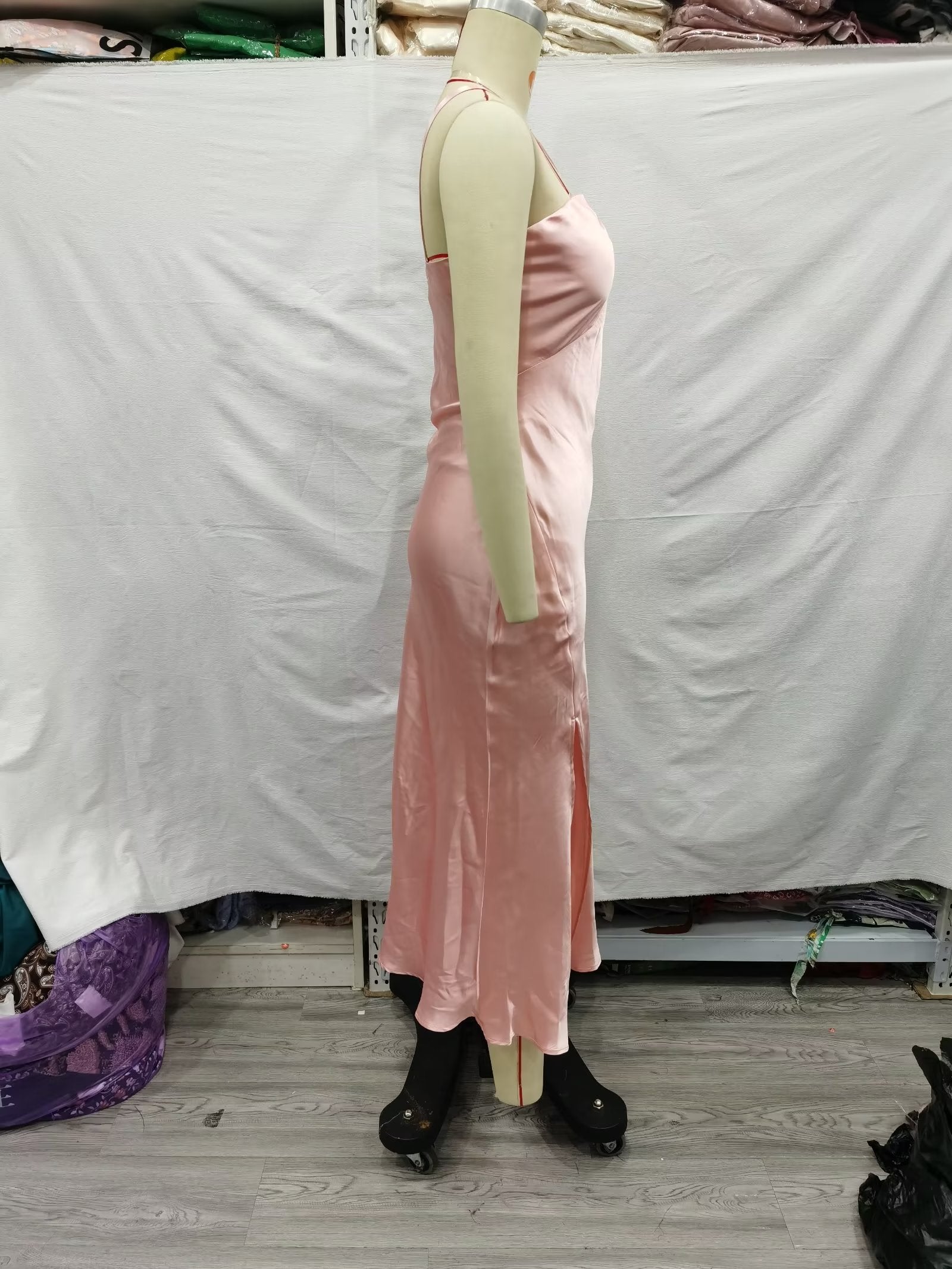 Winter Pink Halter Waist Tight Slimming Slit Dress Women Dress
