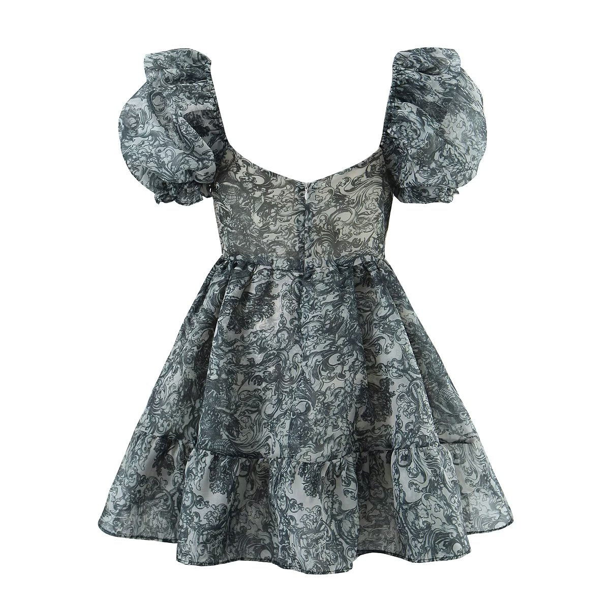 Fashionable Floral Dress Women Summer Trendy Court Puff Sleeve Waist Slimming
