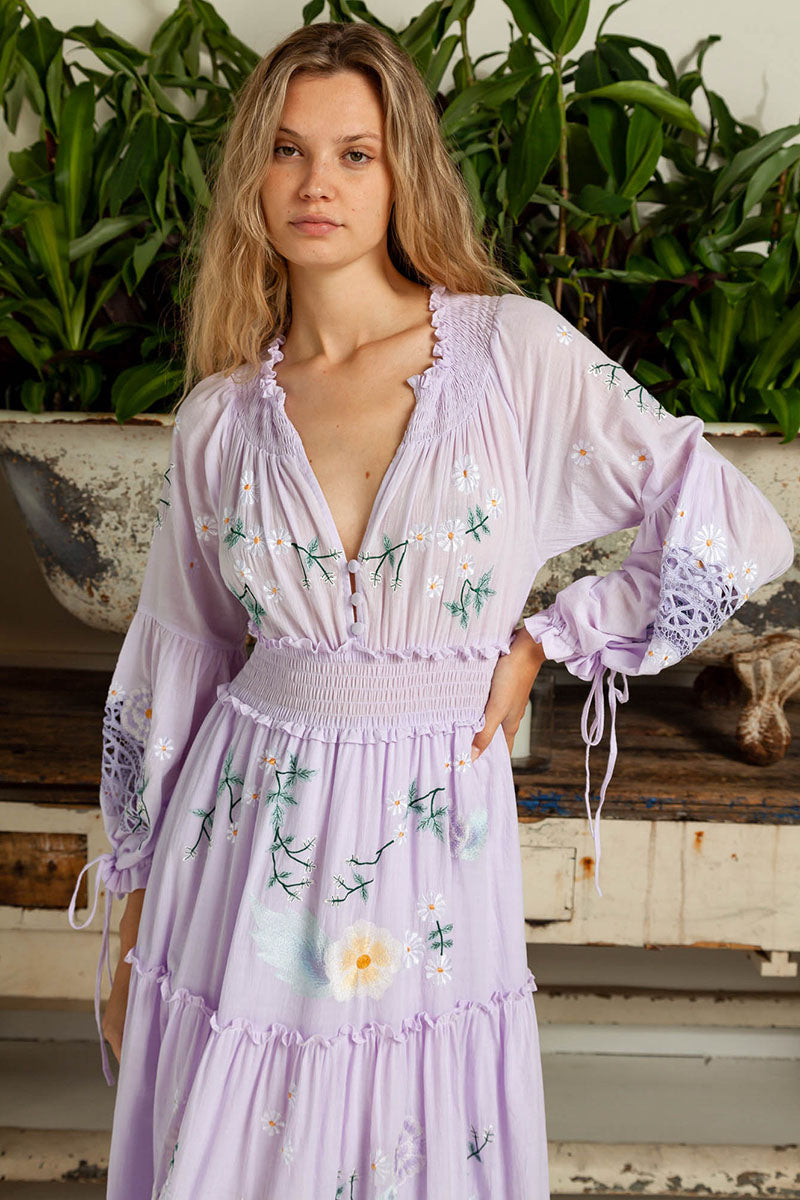Women Spring And Summer Bohemian Holiday Flower Embroidery Hollow Tassel Decoration Retro Styling Goddess Dress