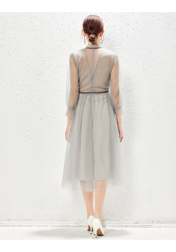 New Light Luxurious Small High End Banquet Temperament Famous Lady Perspective Gauze Dress