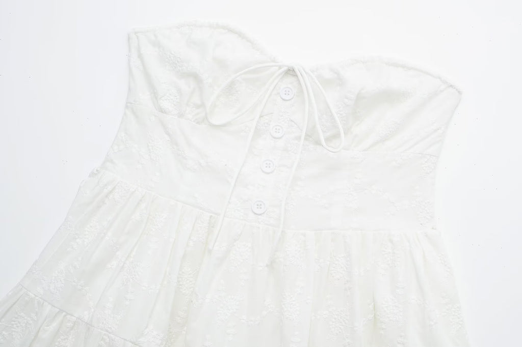 Pure Dignified White Dress Summer Lady Square Collar Mid Length Dress Women