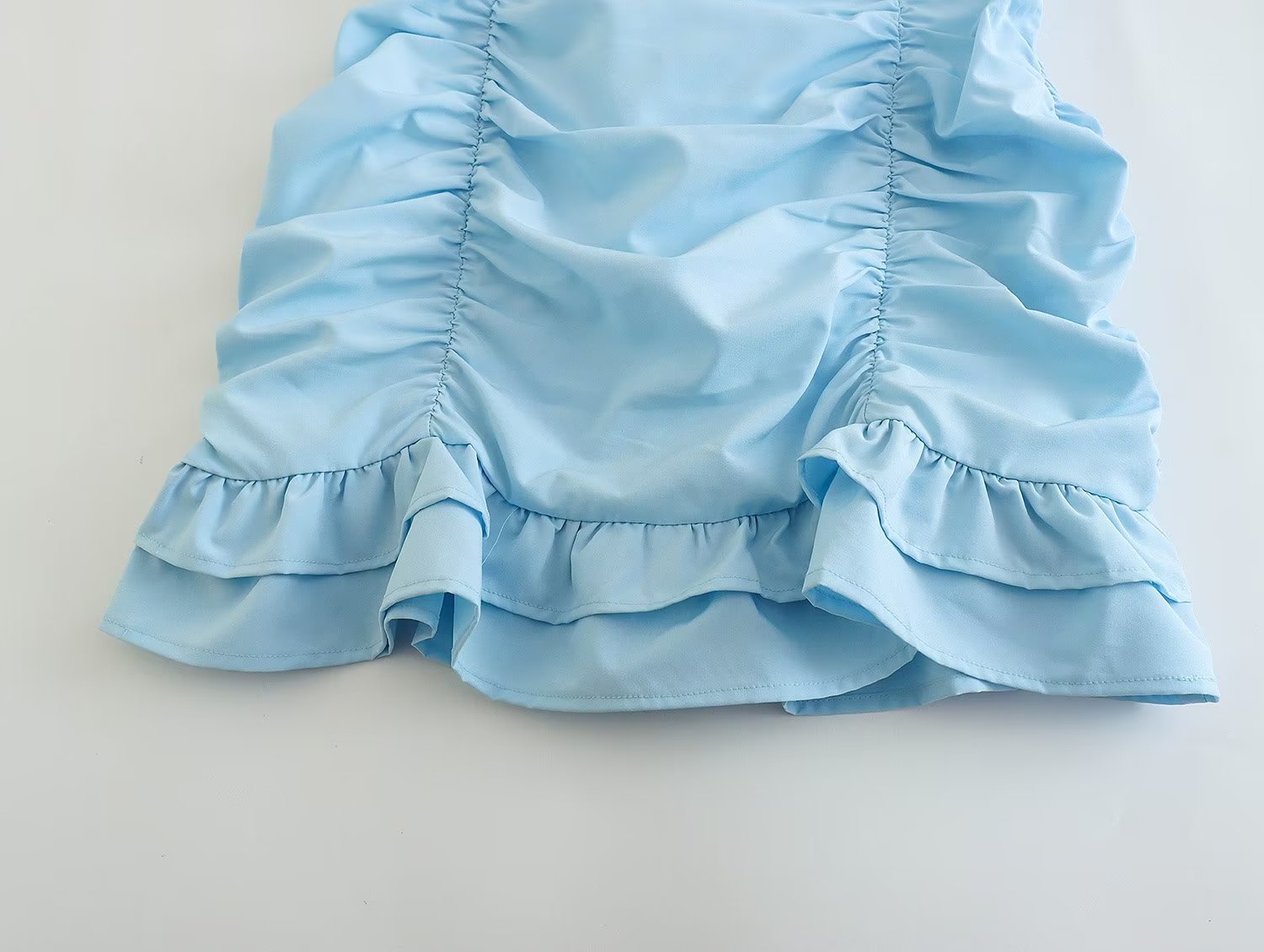 Spring Women Clothing Solid Color Square Collar Pullover Pleated Long Sleeve Short Dress