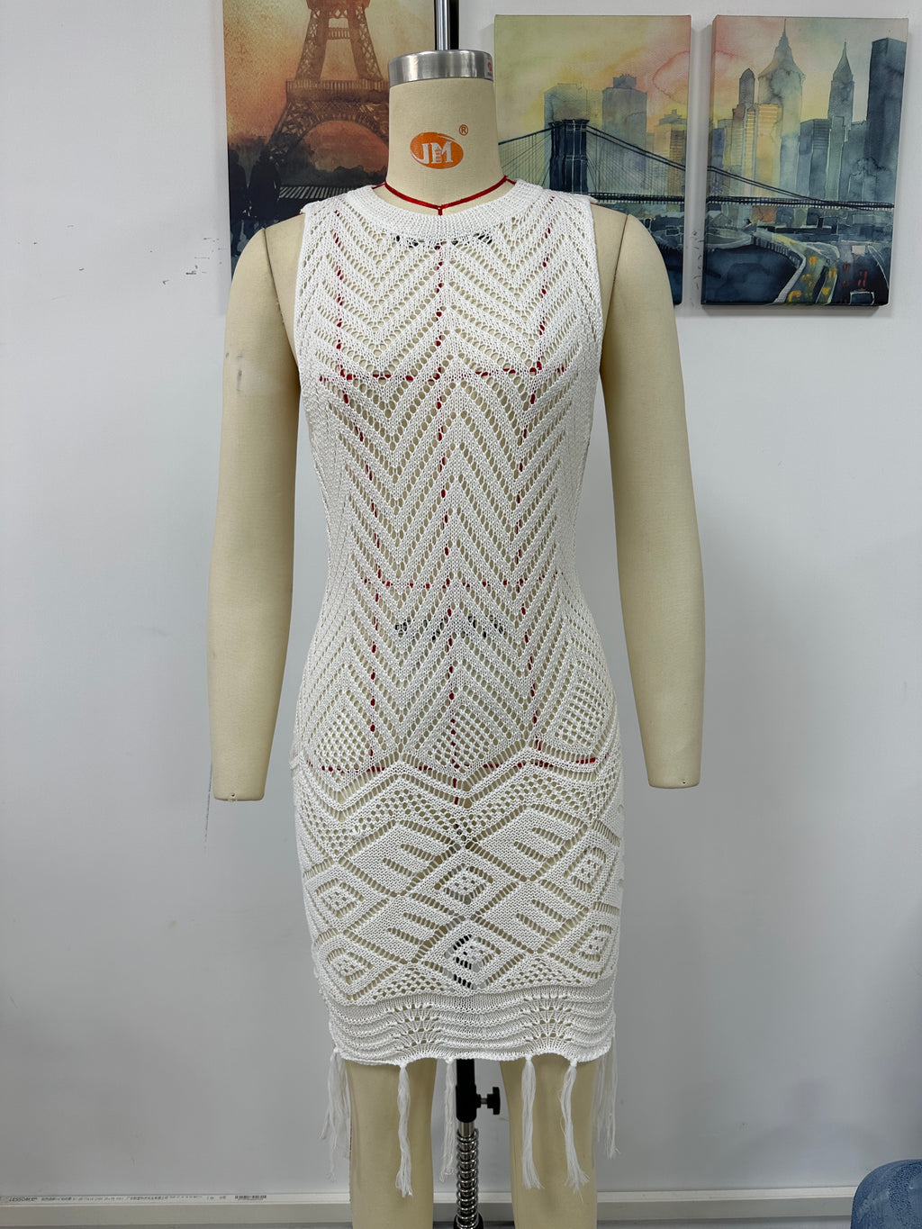 Spring Summer Dress Tassel Hollow Out Cutout Women Knitwear