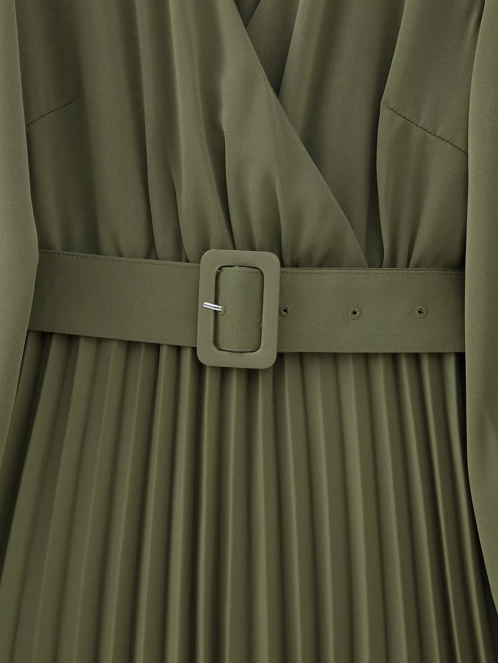 Robe plissée à col en V et ceinture pour femme - Collection Hiver