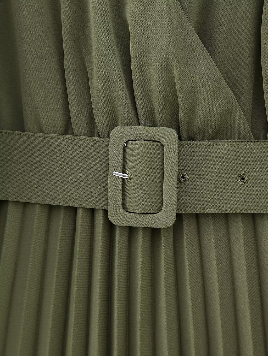 Robe plissée à col en V et ceinture pour femme - Collection Hiver
