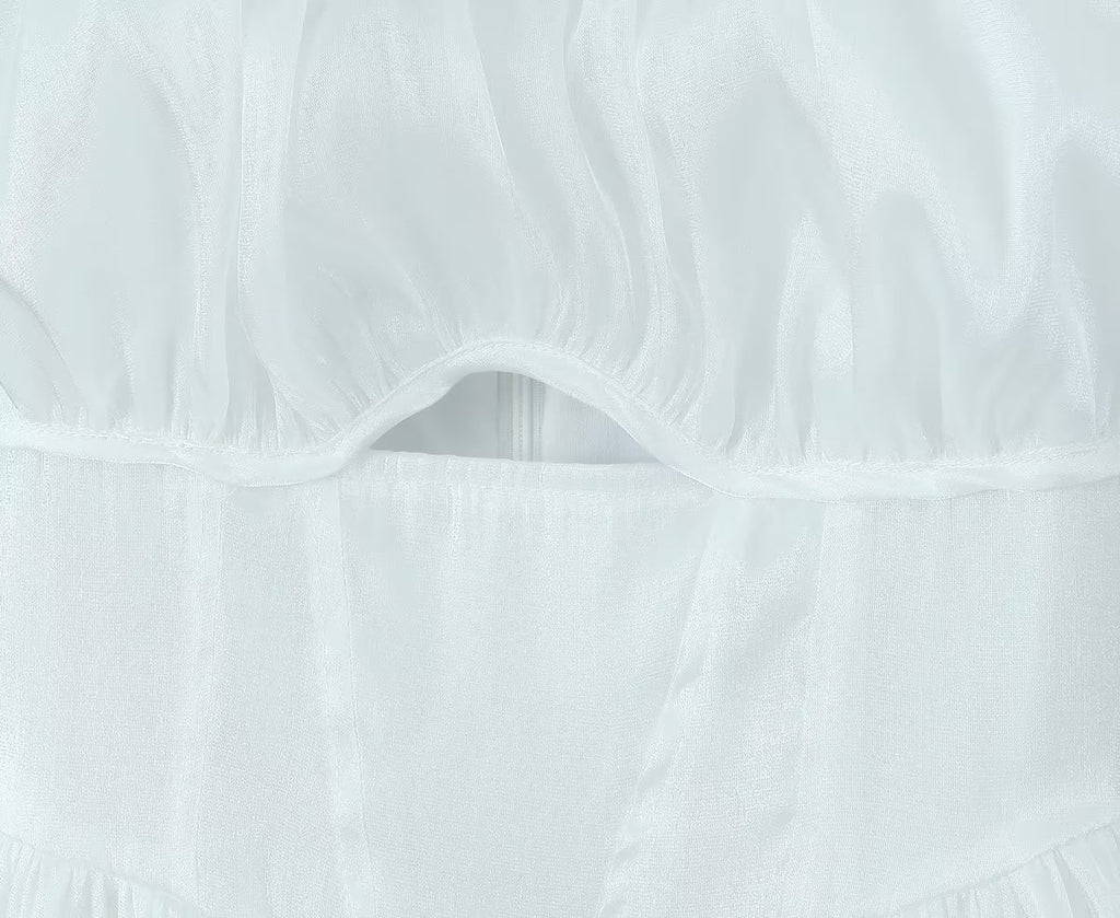 Women White Sexy Tulle Dress Summer Sexy Pleated Tube Top Cami Dress