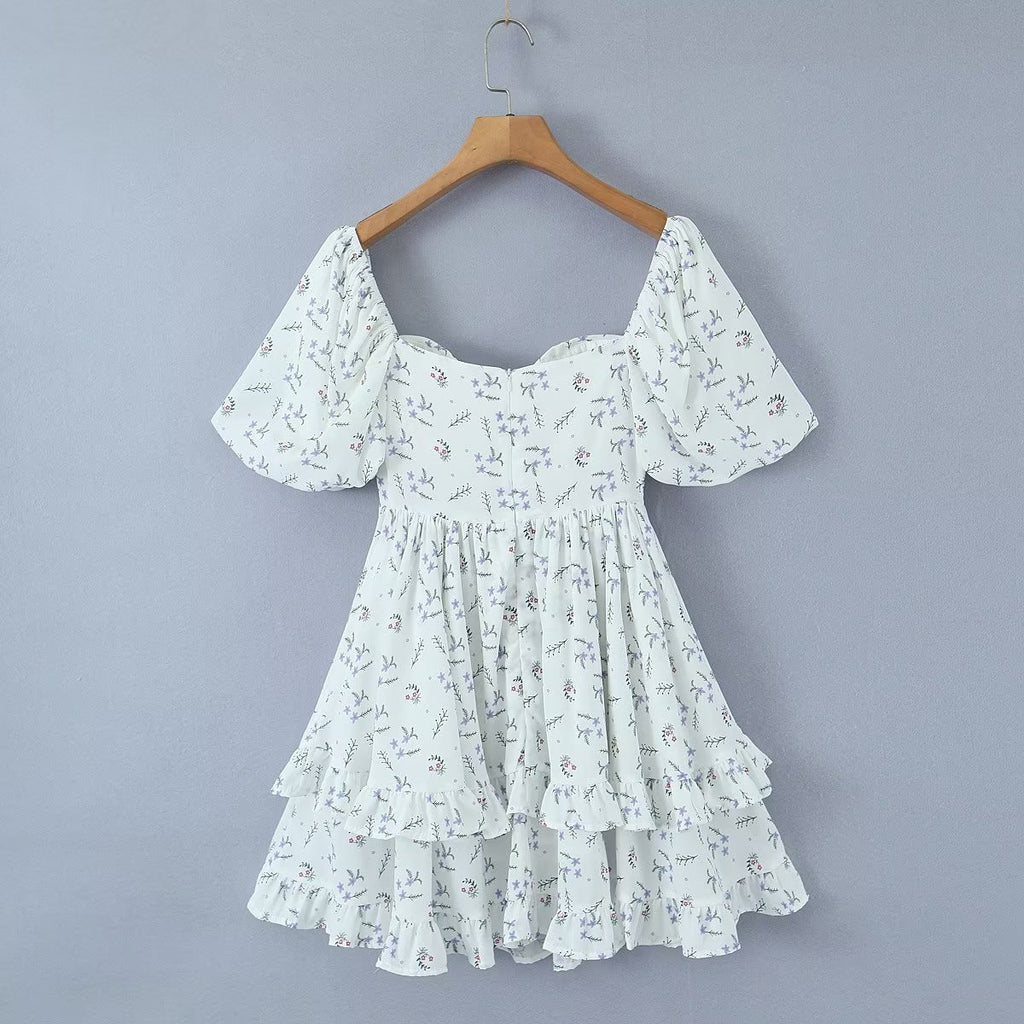 Women Dress Women Summer off Shoulder Square Collar Puff Sleeve Short Dress