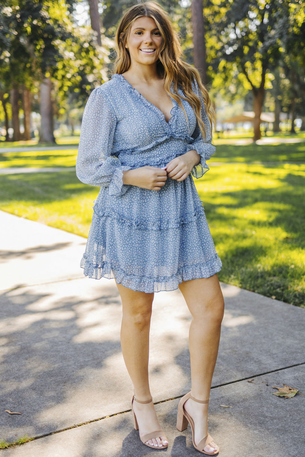 Ruffle Detailing Open Back Floral Dress