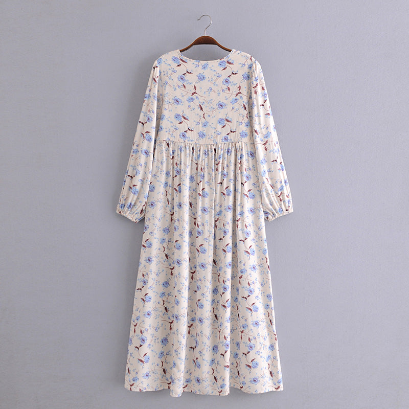 Robe maxi élégante à fleurs pour femme, printemps-automne