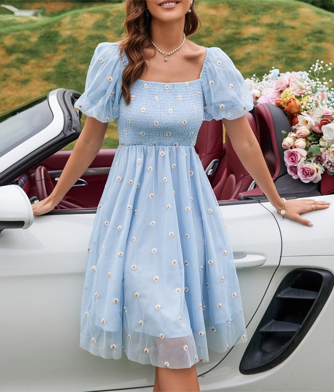 Robe Midi Polka Femme Noire Ample Taille Haute pour le Bureau