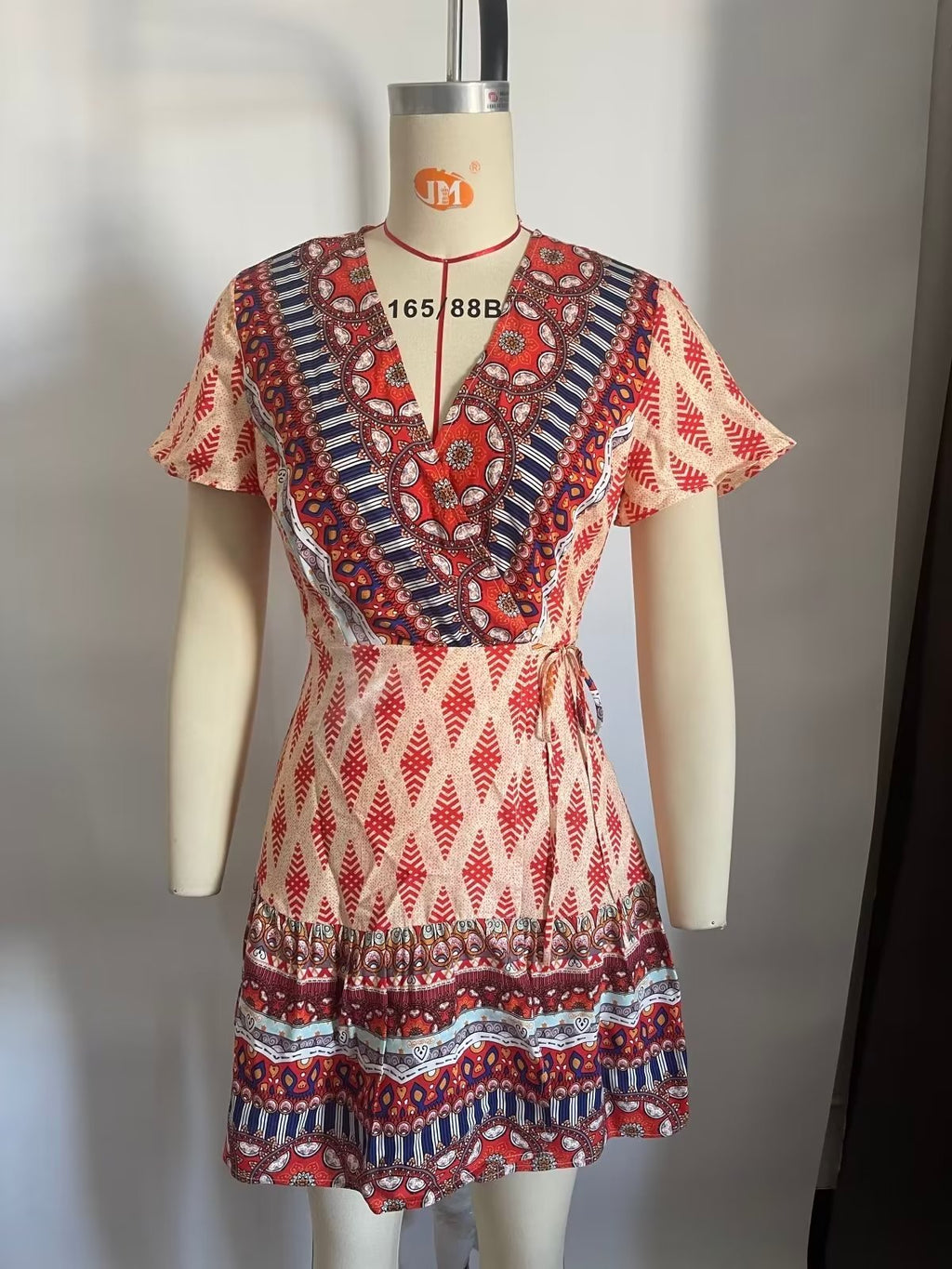 Women Printed Fresh High Waist Short Sleeve Dress