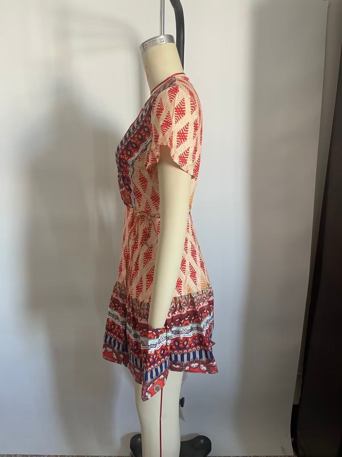 Women Printed Fresh High Waist Short Sleeve Dress