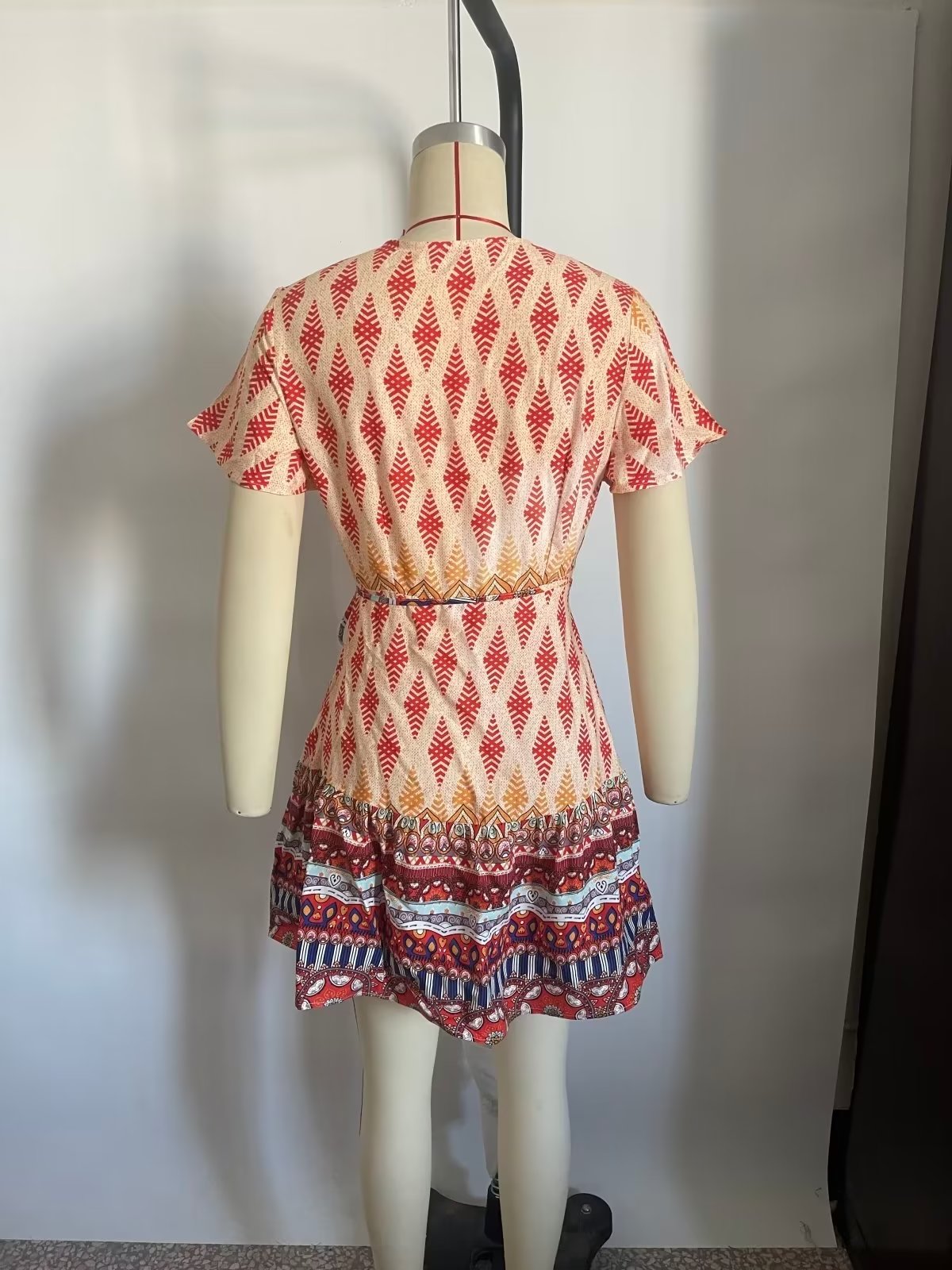 Women Printed Fresh High Waist Short Sleeve Dress