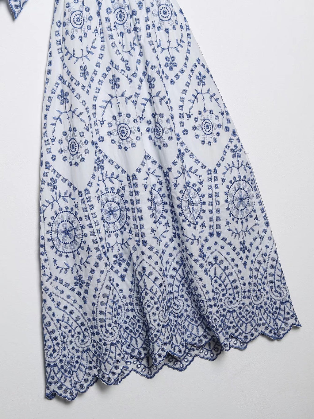 Summer Women Clothing Square Collar Embroidered Ruffled Sleeve Waist Slimming Dress Long Dress
