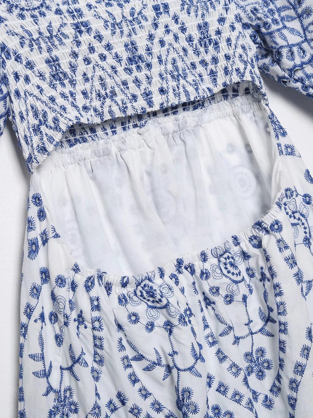 Summer Women Clothing Square Collar Embroidered Ruffled Sleeve Waist Slimming Dress Long Dress