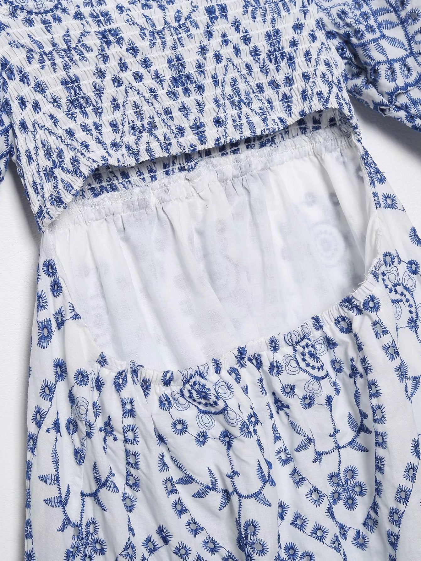 Summer Women Clothing Square Collar Embroidered Ruffled Sleeve Waist Slimming Dress Long Dress