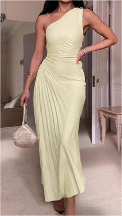 Vestido Asimétrico Irregular Plisado de Un Solo Hombro de la Serie de Colores Claros para Mujer