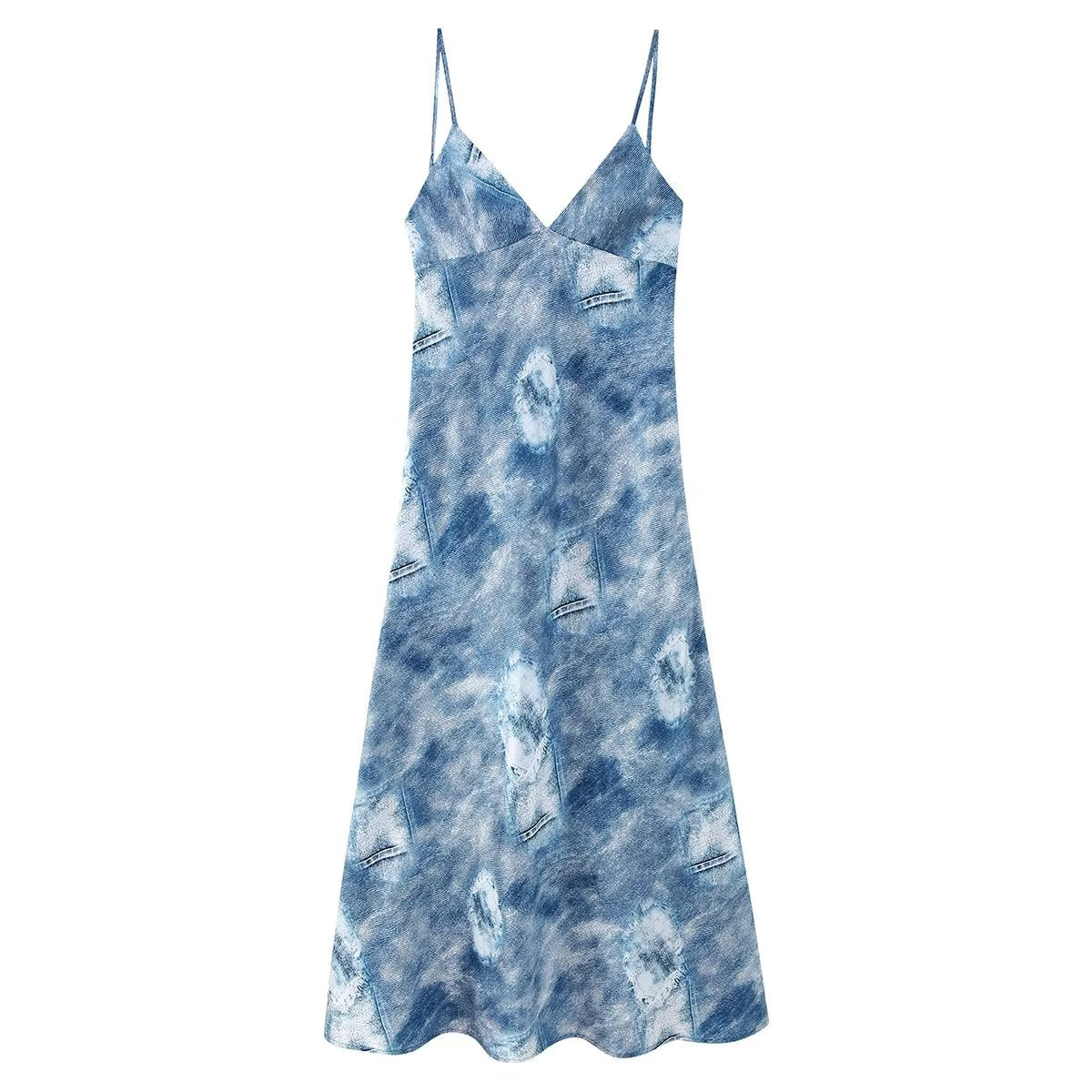 Women Clothing French Denim Printing Underwear Dress
