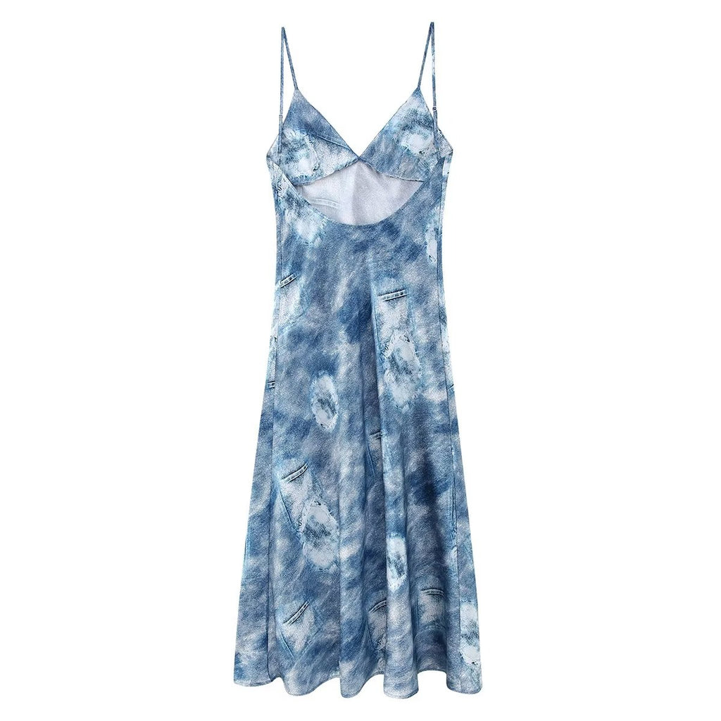 Women Clothing French Denim Printing Underwear Dress