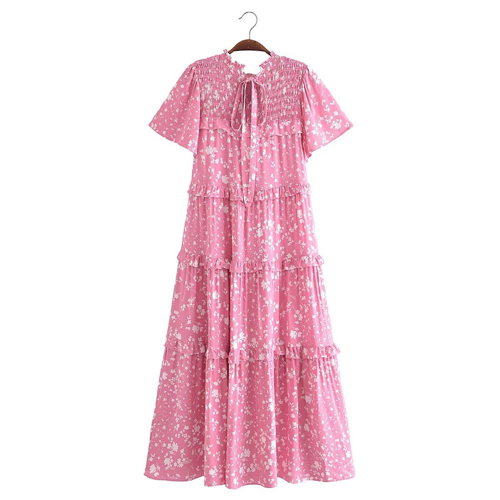 Robe sexy imprimée à col en V et manches courtes lacées pour femme