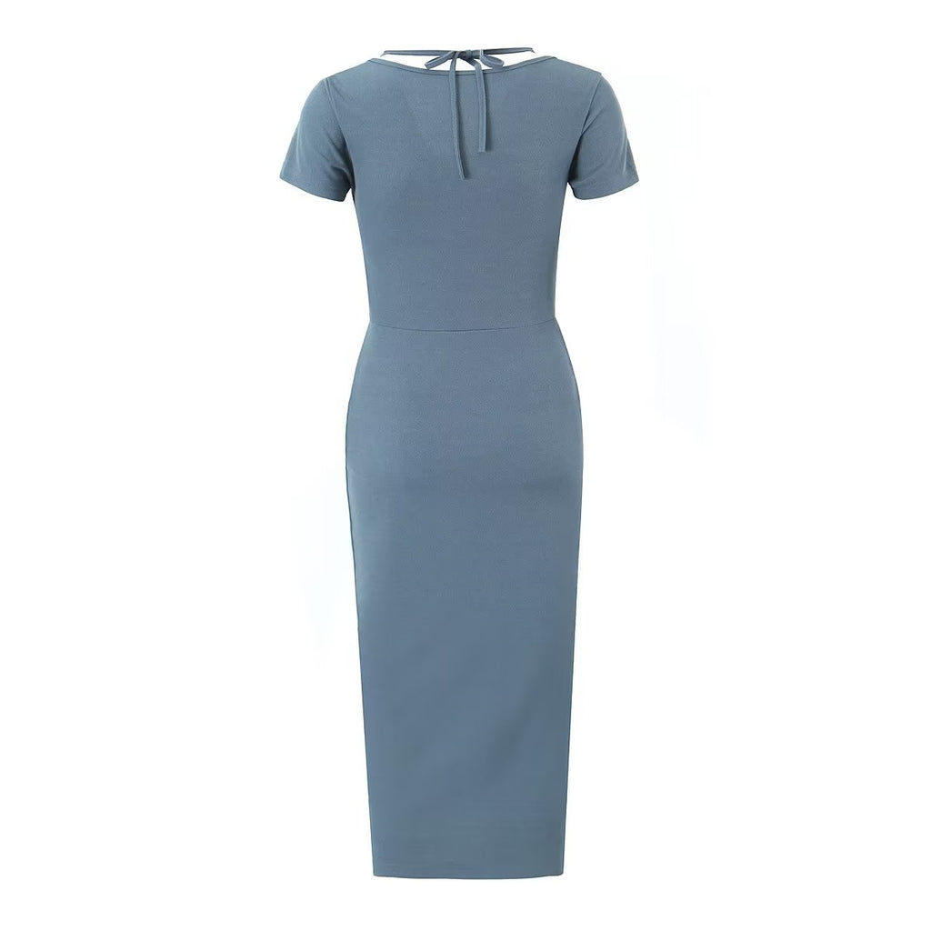 Robe sexy plissée fendue sur le côté, style sac d'école d'été, fausse robe dos nu deux pièces