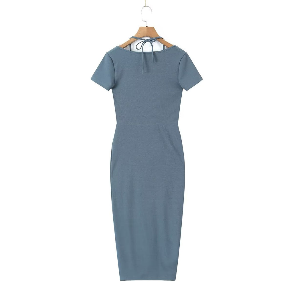 Robe sexy plissée fendue sur le côté, style sac d'école d'été, fausse robe dos nu deux pièces