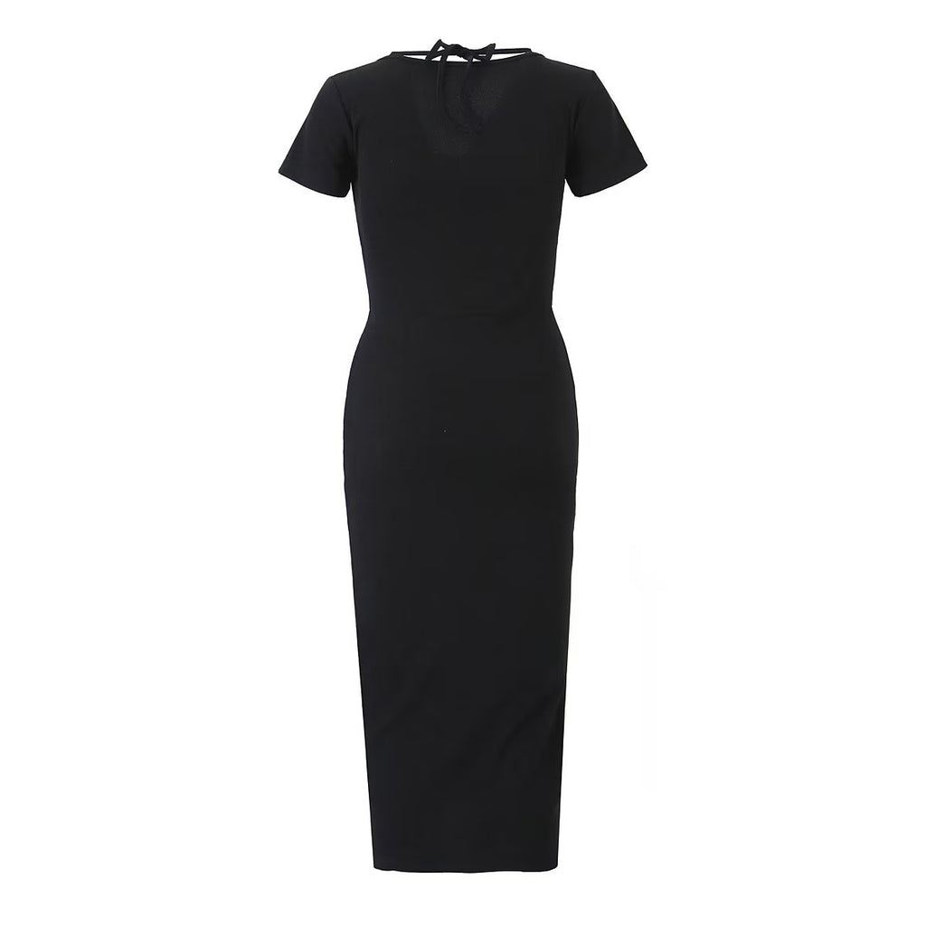 Robe sexy plissée fendue sur le côté, style sac d'école d'été, fausse robe dos nu deux pièces