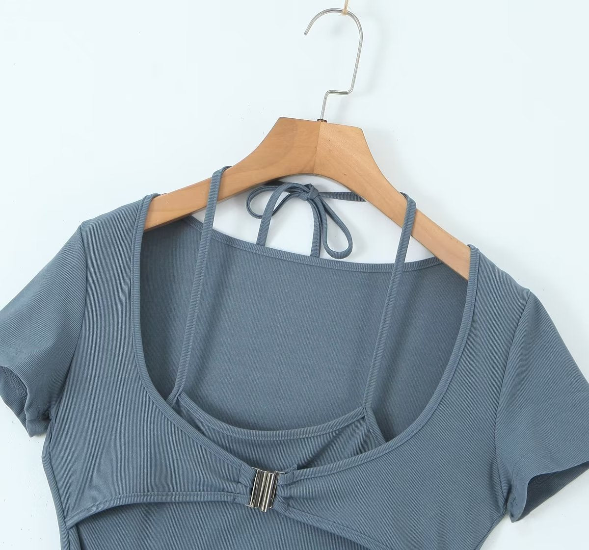 Robe sexy plissée fendue sur le côté, style sac d'école d'été, fausse robe dos nu deux pièces