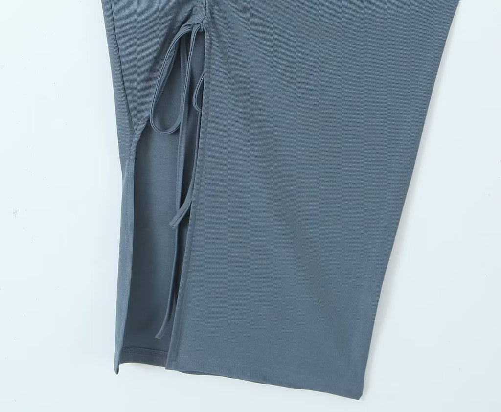 Robe sexy plissée fendue sur le côté, style sac d'école d'été, fausse robe dos nu deux pièces