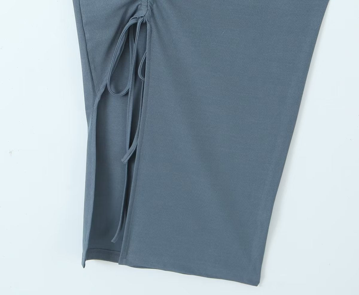 Robe sexy plissée fendue sur le côté, style sac d'école d'été, fausse robe dos nu deux pièces