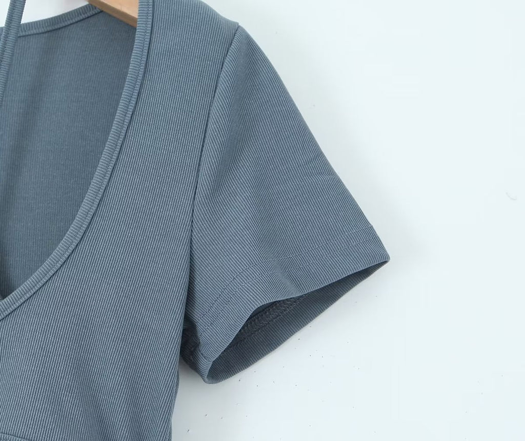 Robe sexy plissée fendue sur le côté, style sac d'école d'été, fausse robe dos nu deux pièces
