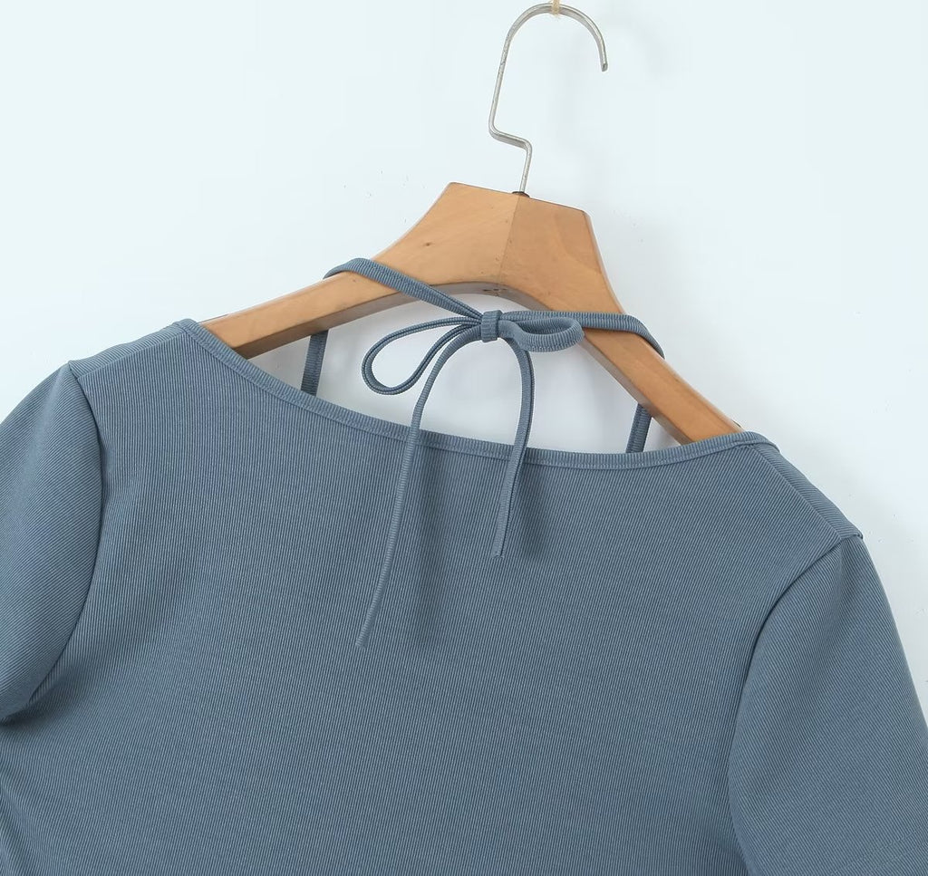Robe sexy plissée fendue sur le côté, style sac d'école d'été, fausse robe dos nu deux pièces