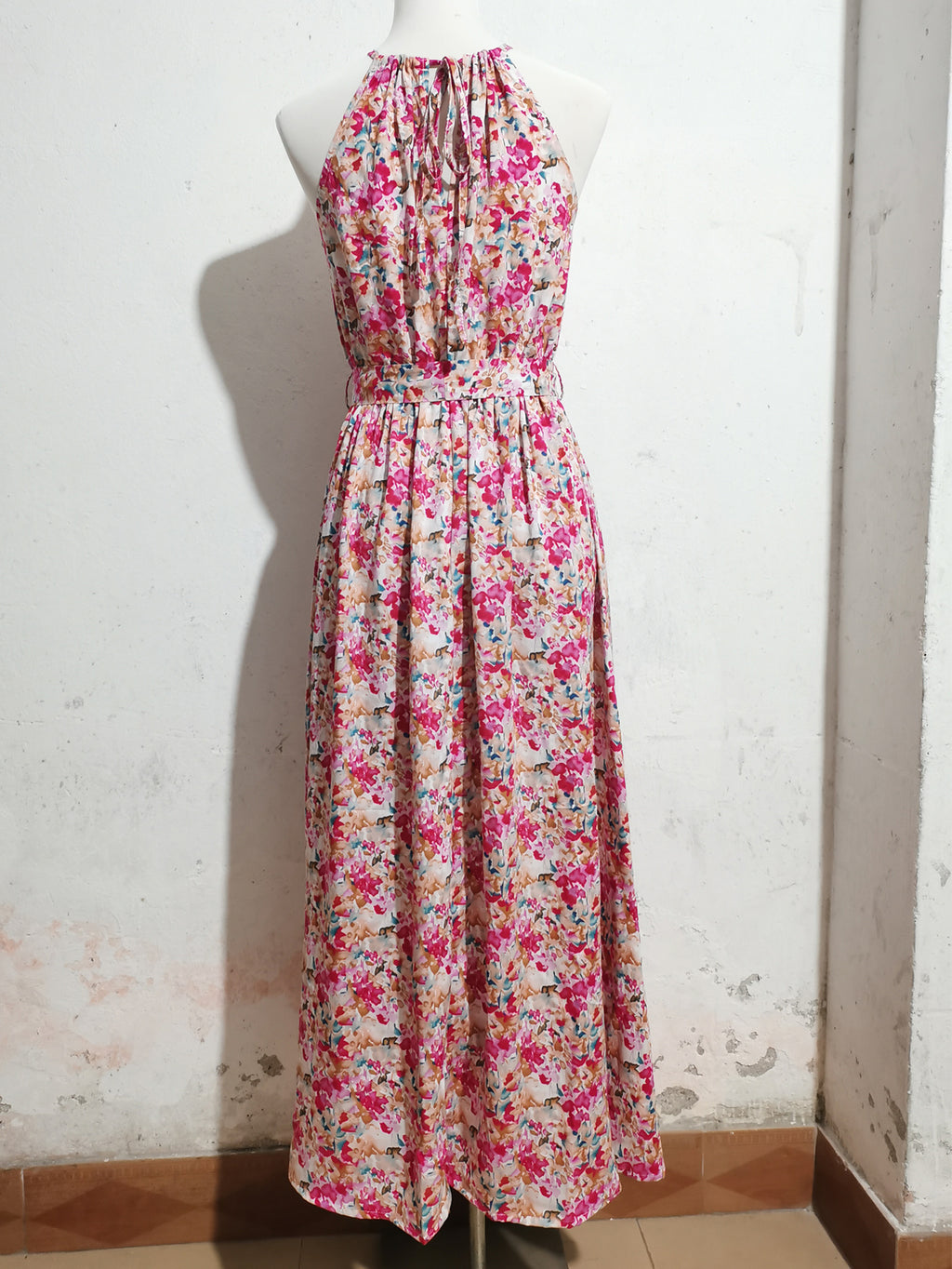 Women New Open shoulder Halter Sling Rack Cotton Printed Strap Large Swing Dress