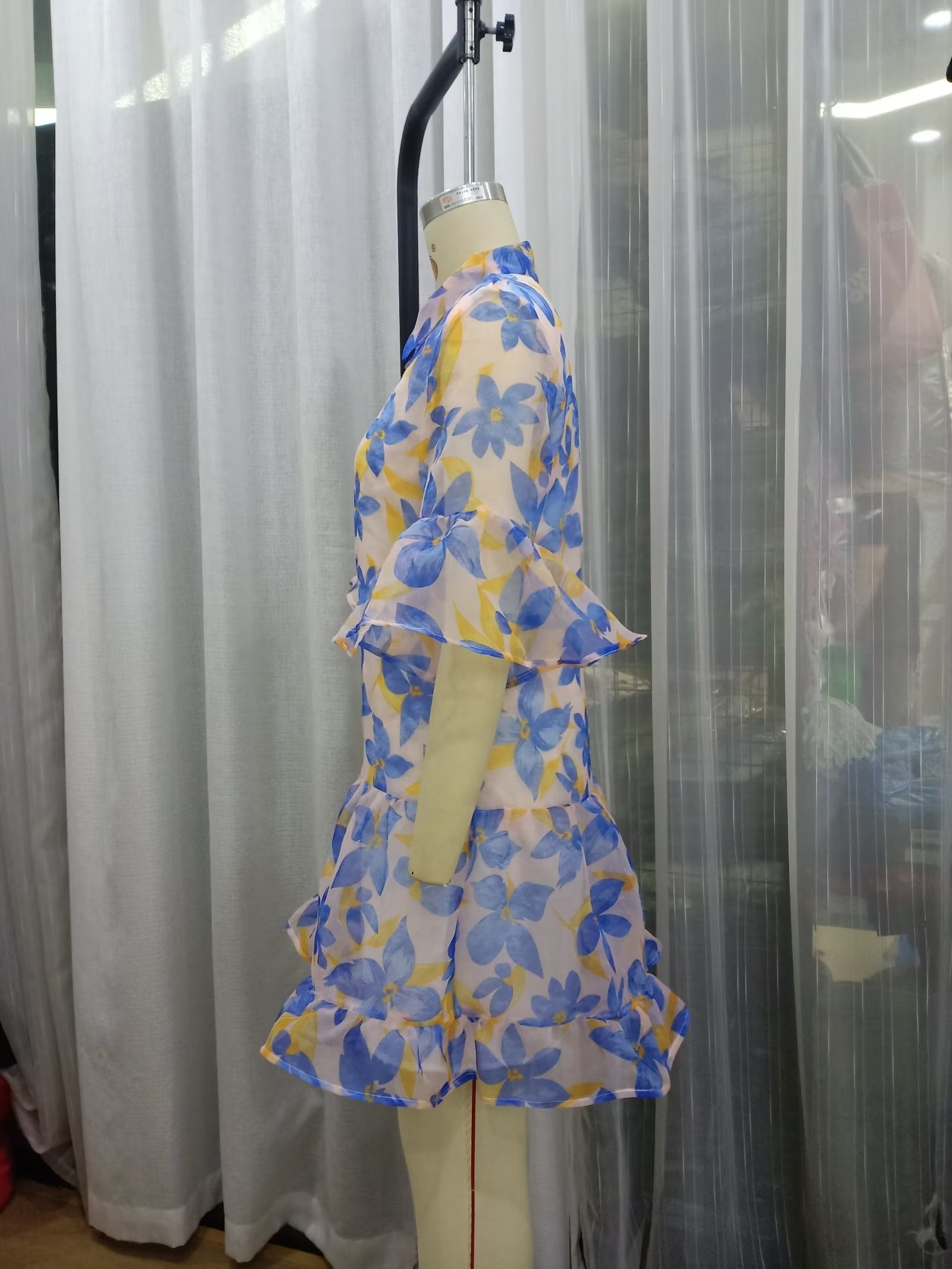 Robe courte bleue à fleurs pour femme, printemps