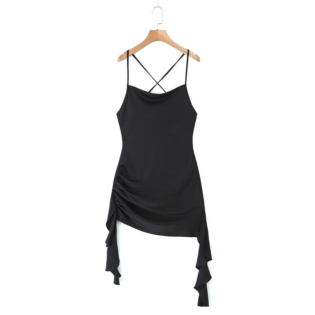 Vestido sexy de primavera con escote en V, espalda descubierta y lazo floral tridimensional, ajustado y sexy.
