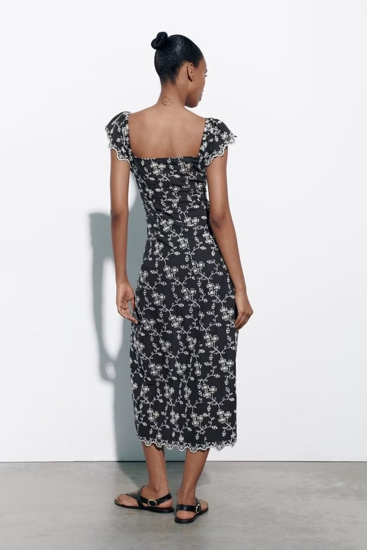 Floral Embroidered Single Breasted Waist Midi Dress Dress Summer Women