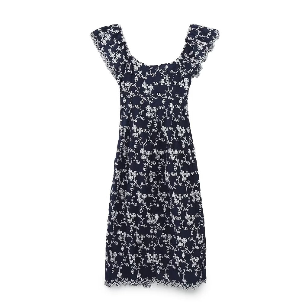 Floral Embroidered Single Breasted Waist Midi Dress Dress Summer Women