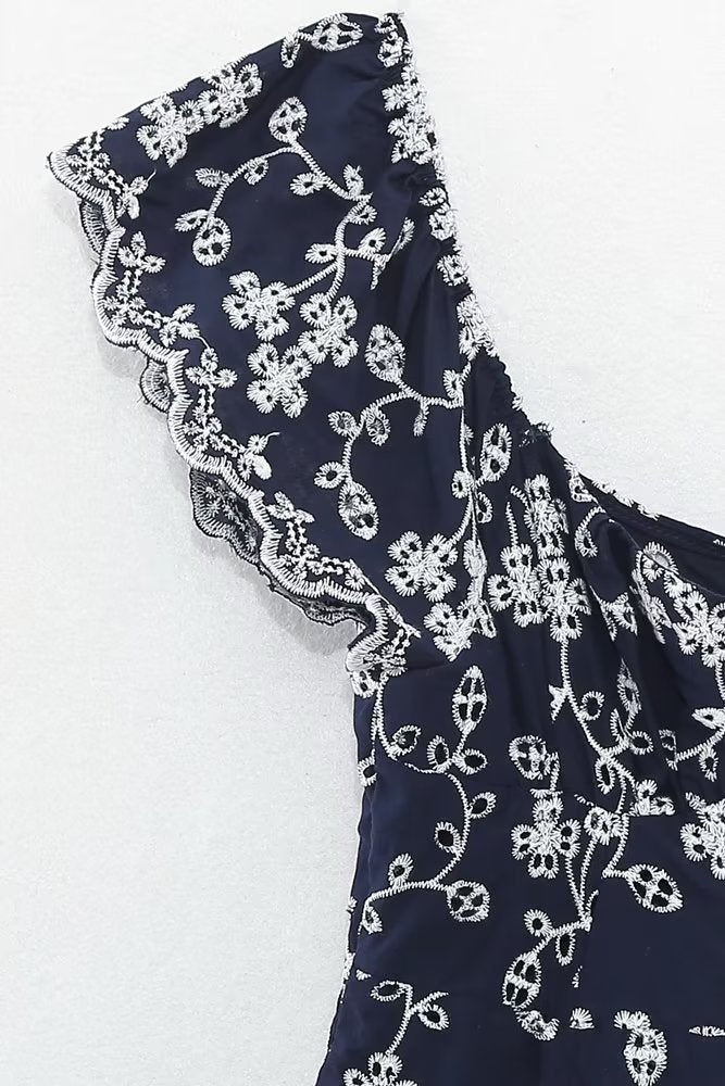Floral Embroidered Single Breasted Waist Midi Dress Dress Summer Women