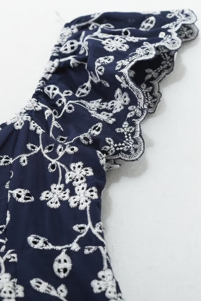 Floral Embroidered Single Breasted Waist Midi Dress Dress Summer Women