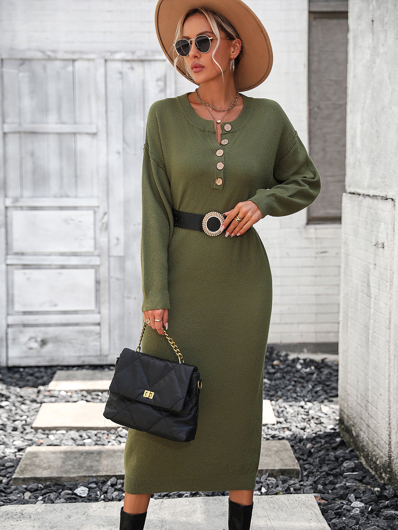 Robe en maille à boutons automne hiver pour femme, pull de bureau pour femme