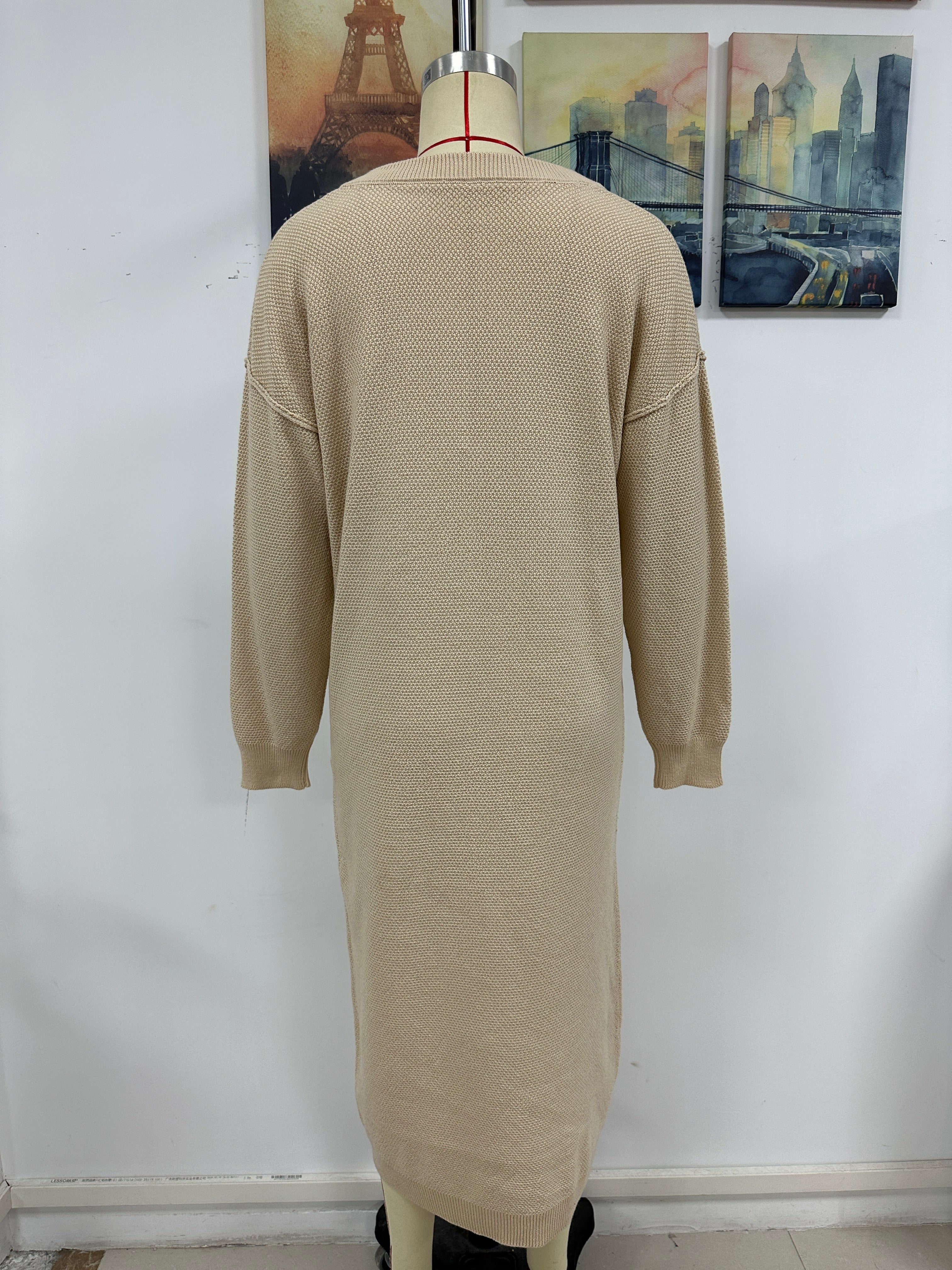 Robe en maille à boutons automne hiver pour femme, pull de bureau pour femme