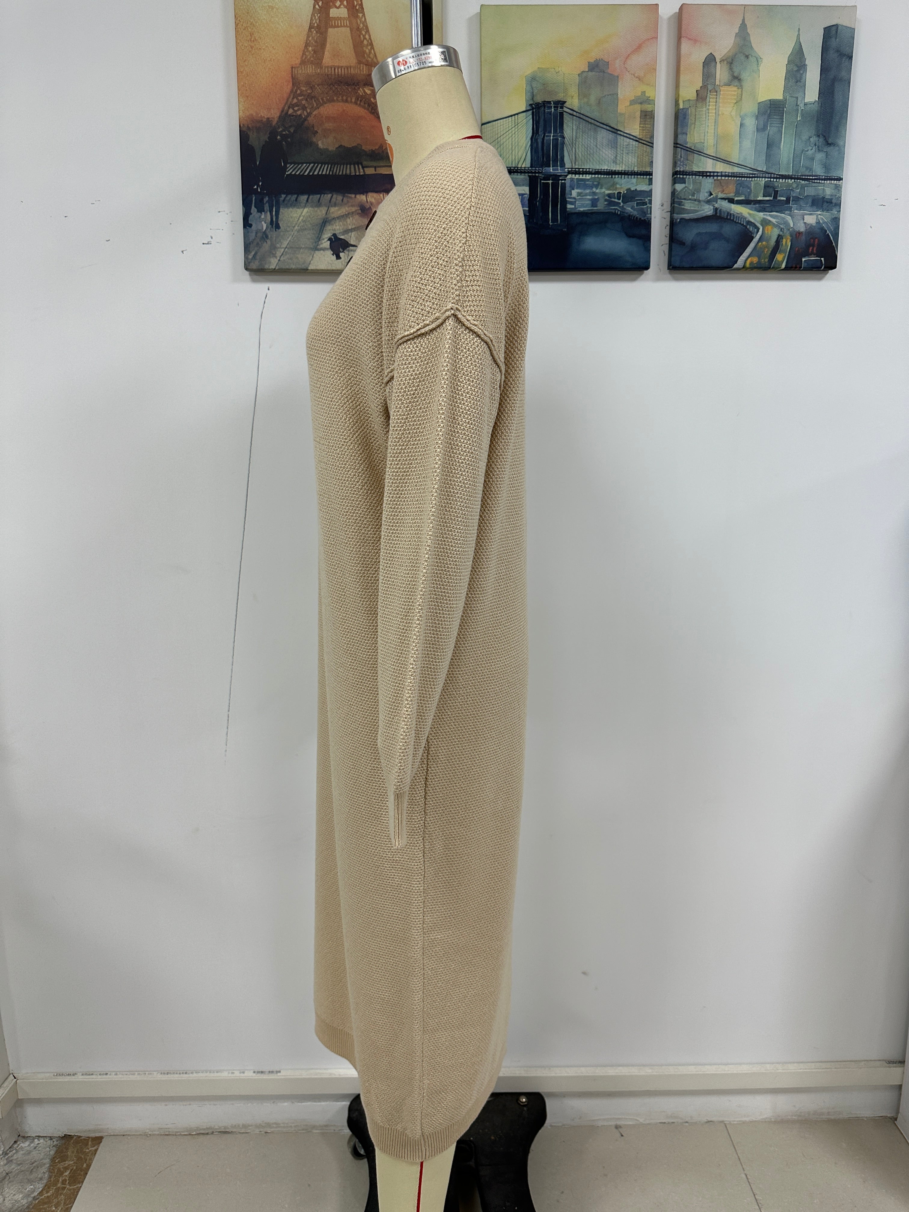 Robe en maille à boutons automne hiver pour femme, pull de bureau pour femme