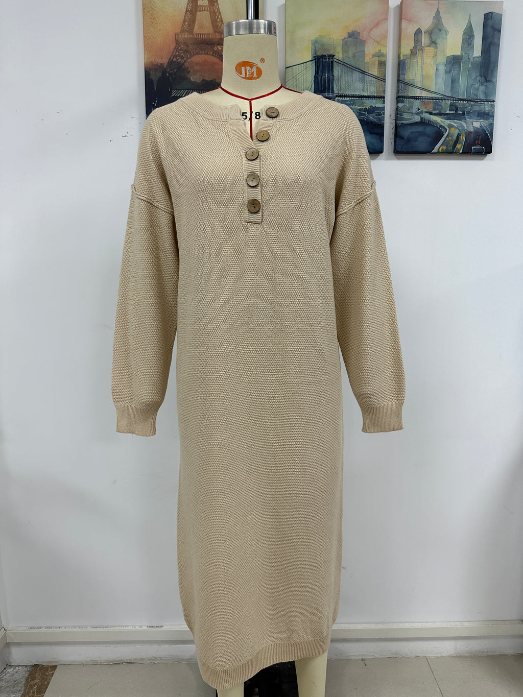 Robe en maille à boutons automne hiver pour femme, pull de bureau pour femme