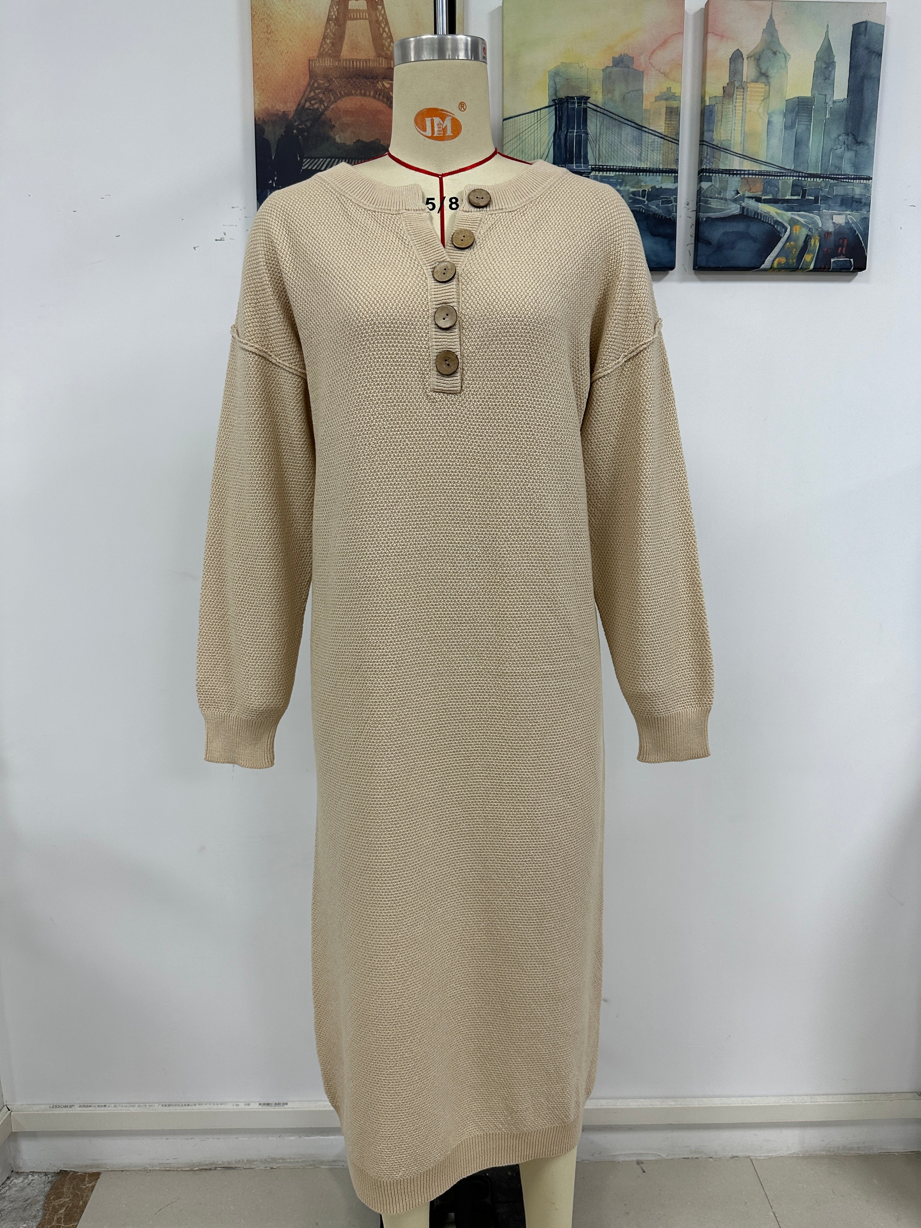 Robe en maille à boutons automne hiver pour femme, pull de bureau pour femme