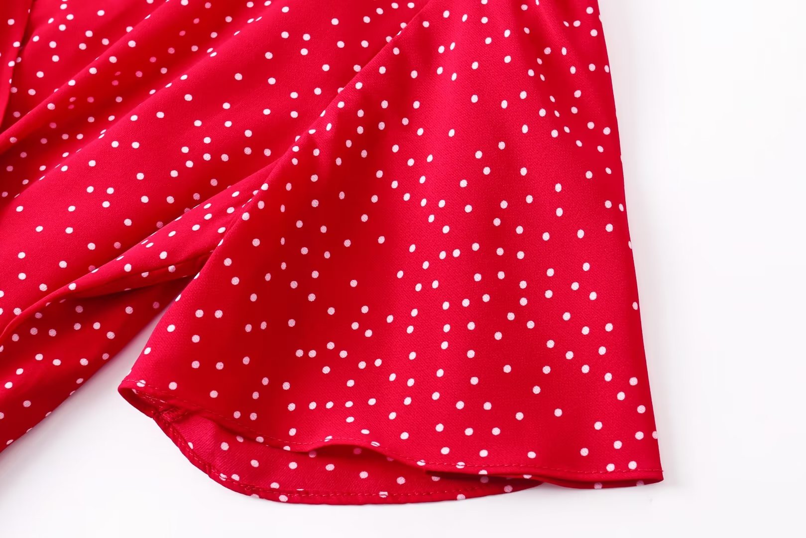 V neck Short Sleeved A line Dress Sexy Side Split Mid Length Polka Dot Dress Summer Trendy Women Clothing