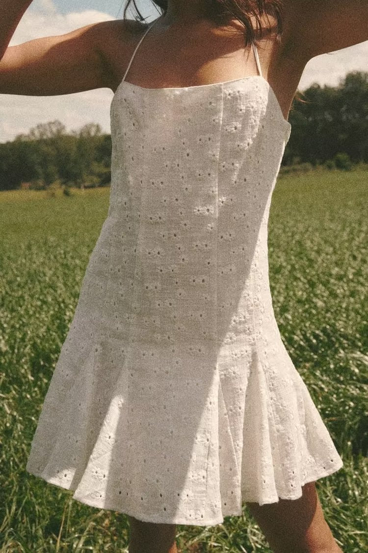 Summer Women Clothing Fashionable Elegant Hollow Out Cutout Embroidered Short Dress